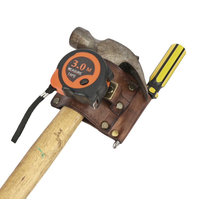 Leather 3-in-1 Tools Belt Carry Pouch Hammer Hanger Tape Measure Holder-TOURBON