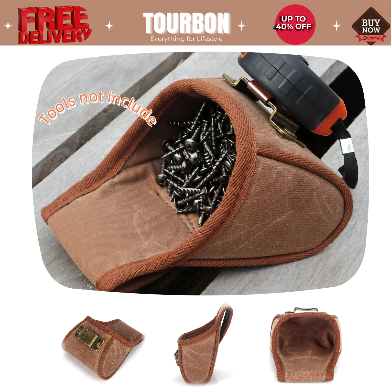 Tourbon Electrician Tool Carry Bits Nails Screws Pouch Waist Pocket Tape Holder✅