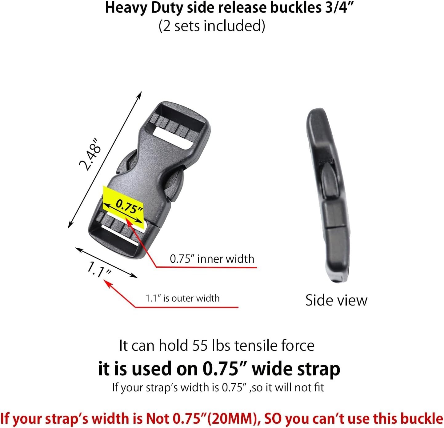 Lightweight 3/4 Inch Plastic Snap Clips – Dual Side Adjustable Buckles (2 Sets)