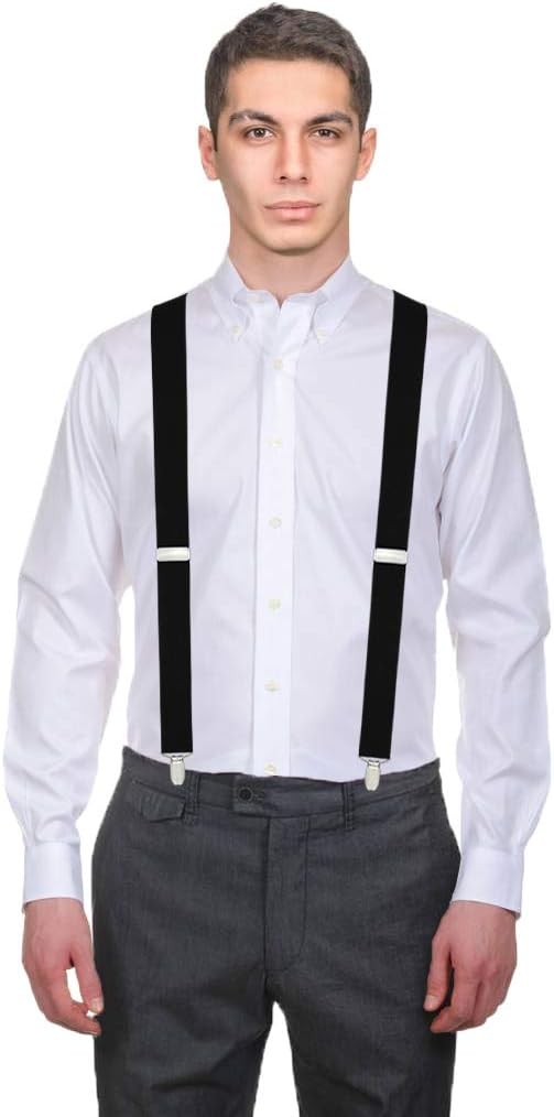 Moulen Men’s X-Back 1.4 Inches Wide 4-Clips Adjustable Suspenders Black