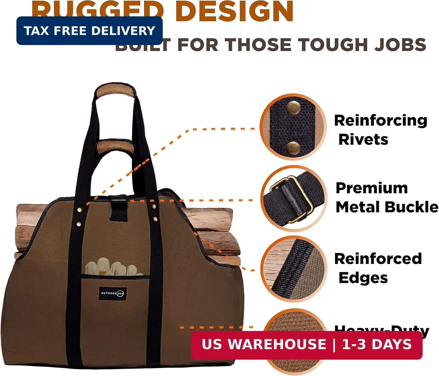 Firewood Bag Carrier – Extra Large Wood Bag for Firewood-Water Resistant Carryin