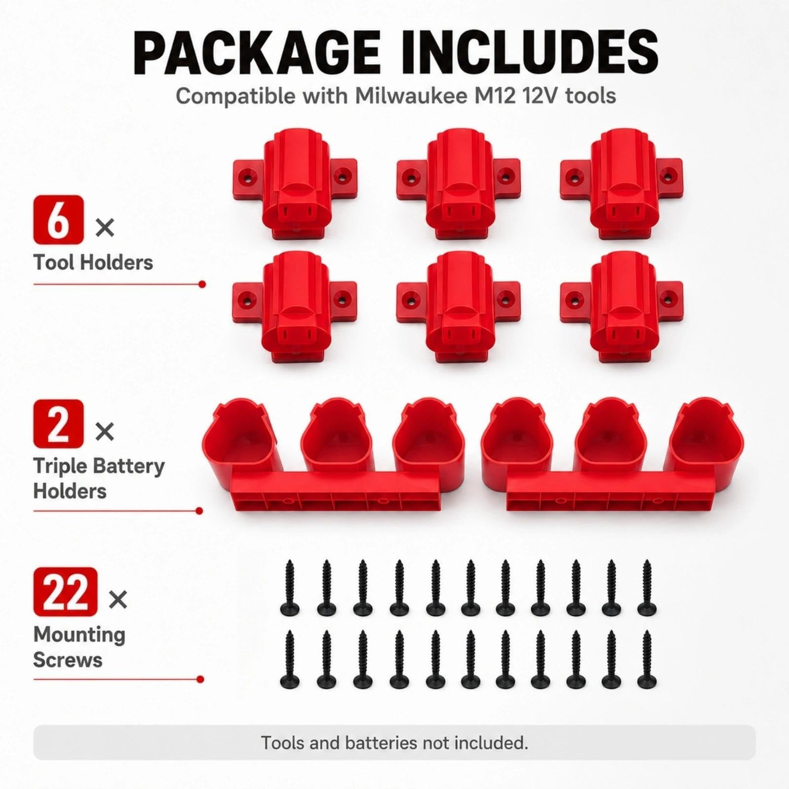 Wall Mount Tool Storage Rack Fit for Milwaukee M12, 8-Piece Organizer Kit Inc…