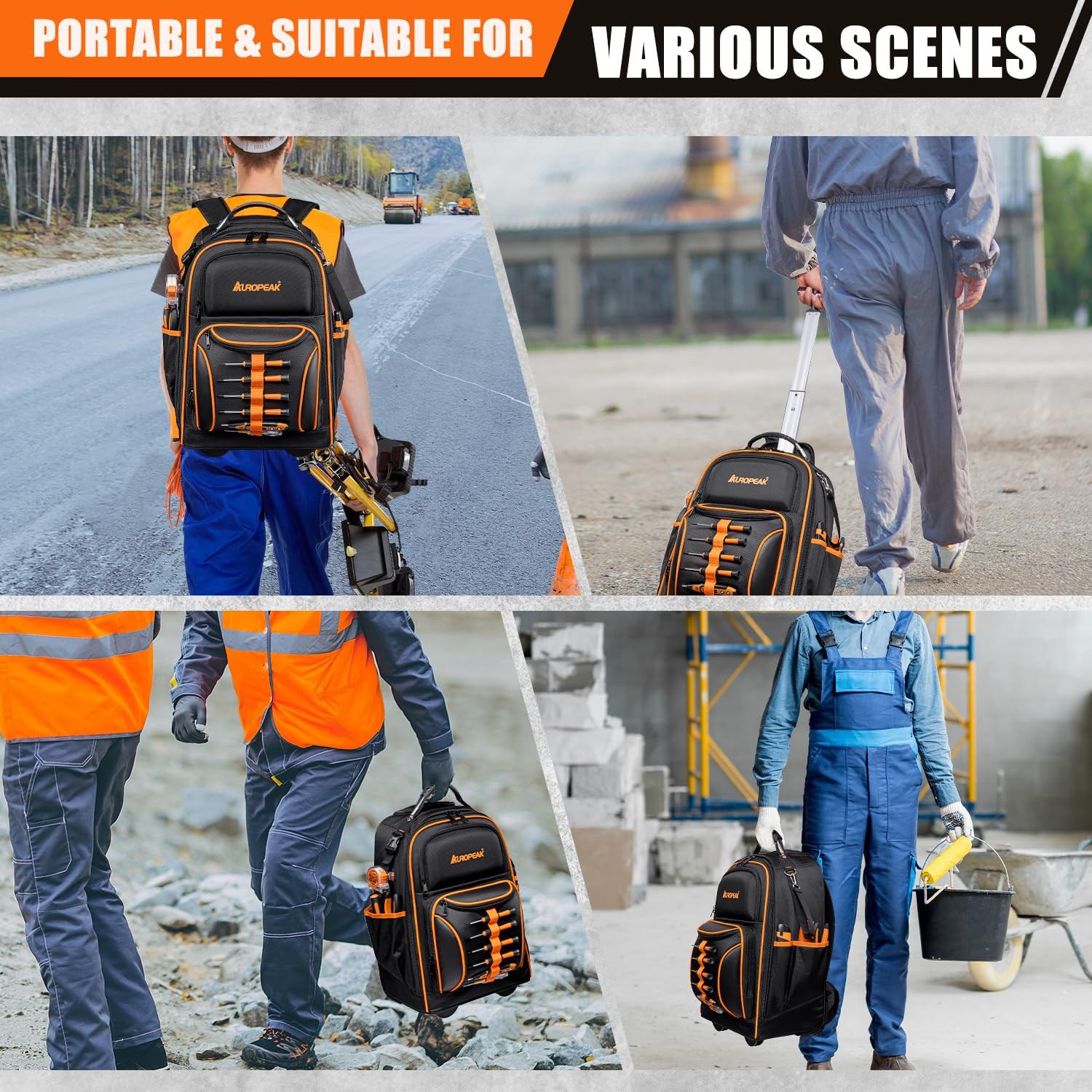 2-In-1 Rolling Tool Backpack Heavy Duty, Rolling Tool Bag with Wheels, 63-Poc…
