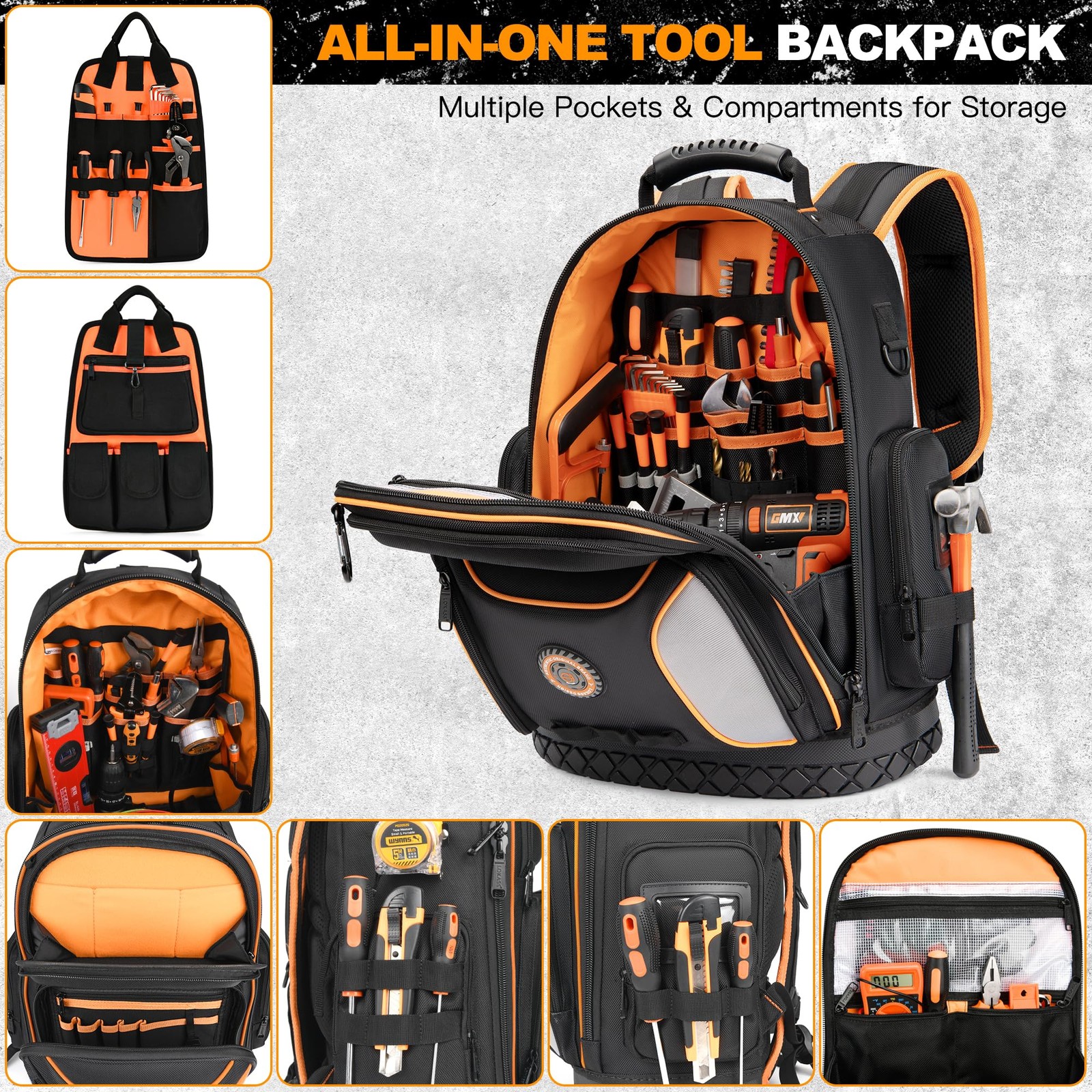 Tool Bag Backpack, 75 Pockets & Loops Heavy Duty Tools Organizer Bags/HVAC Tool
