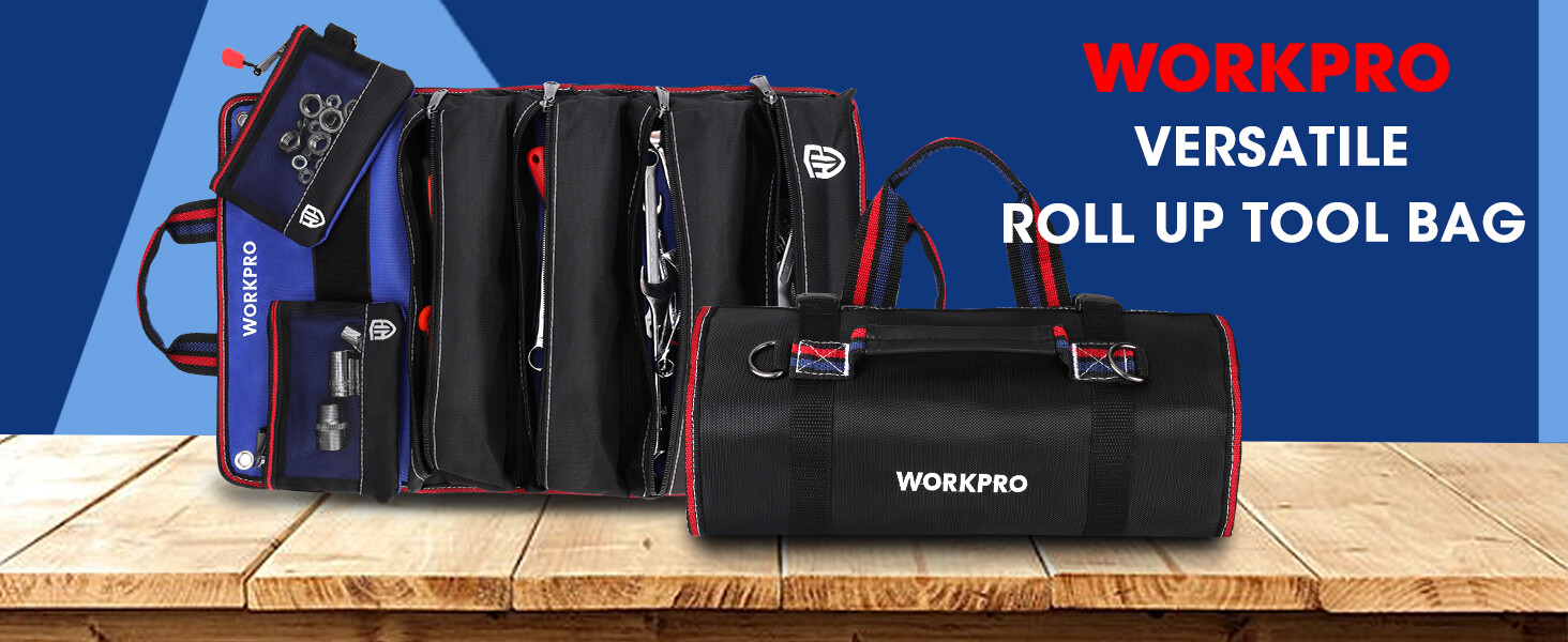 WORKPRO Roll Up Tool Bag Heavy Duty Tool Pouches Tool Bag Organizer W/ 6-Pockets