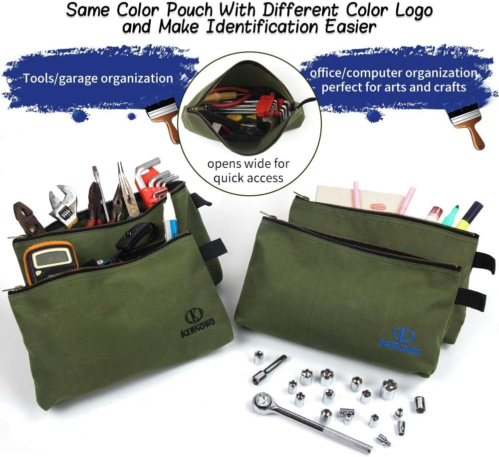 4 Pack Canvas Tool Pouch Zipper Bags Heavy Duty 20oz Storage Organizer 12.75″