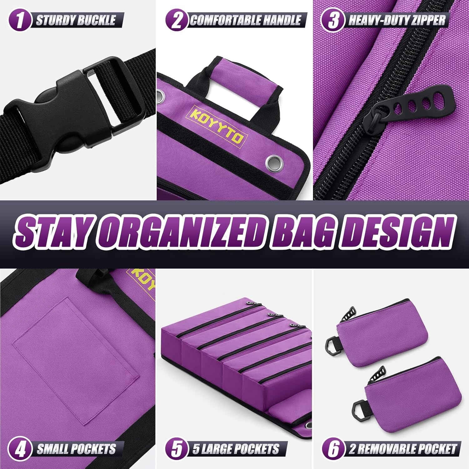 Premium Tool Roll up Bag, Heavy Duty Small Tool Bag Organizer and storage.purple