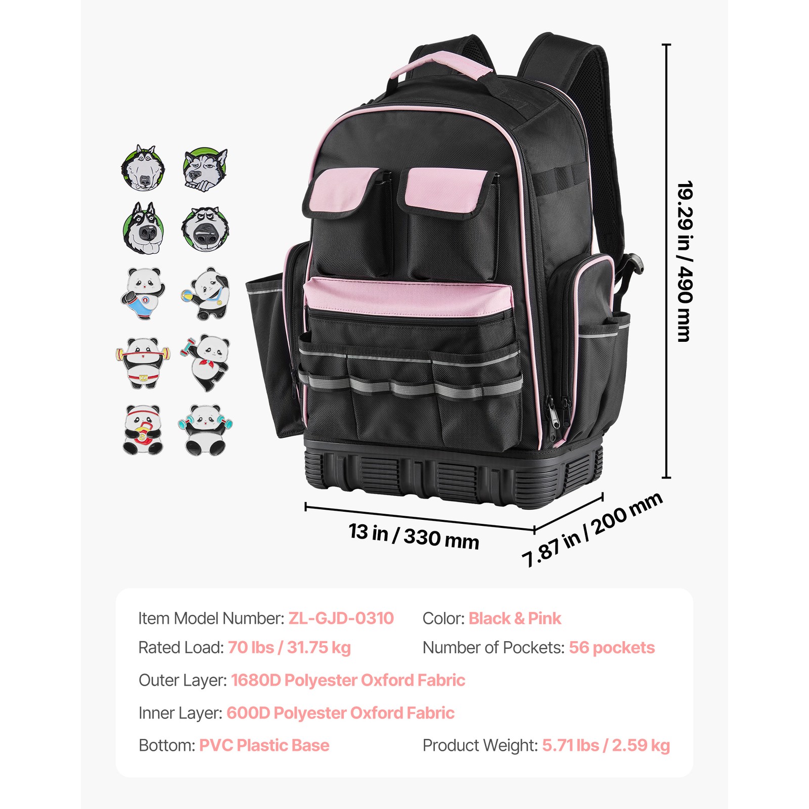 Tool Backpack 56 Pockets Tear-resistant Jobsite Backpack for Electrician