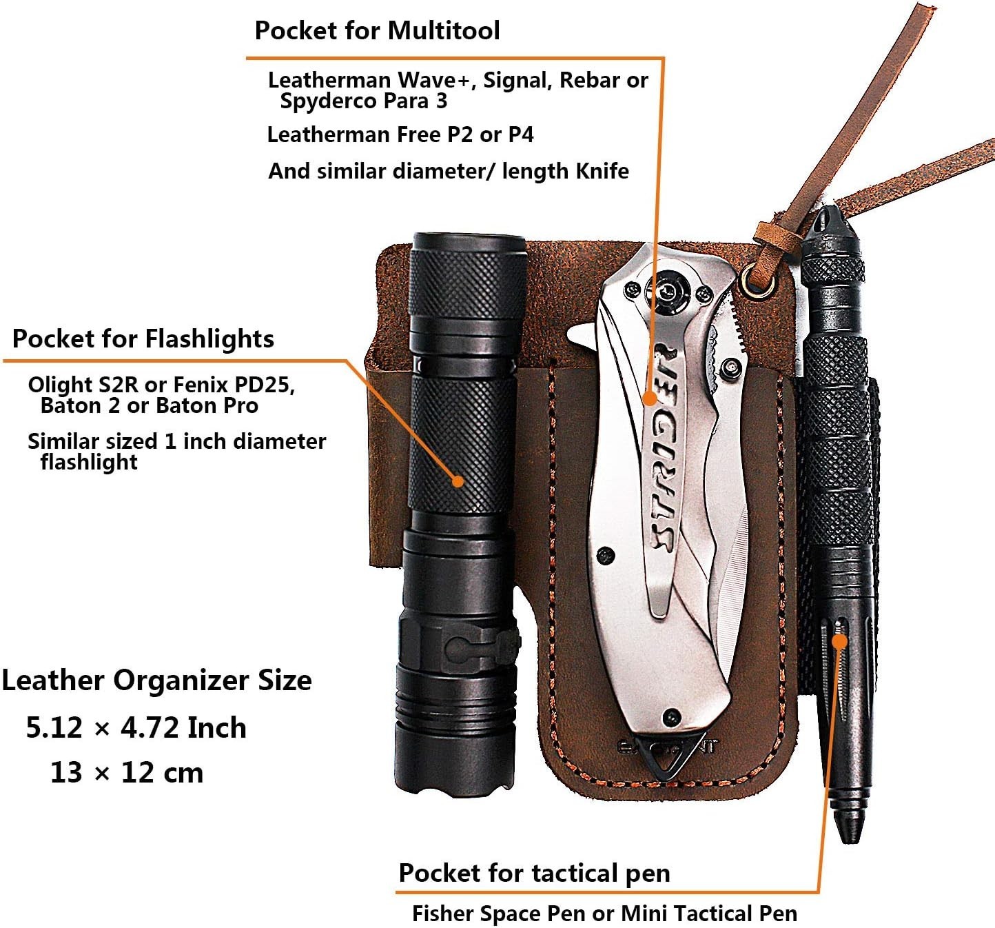 Men Leather EDC Organizer Sheath Handmade Tactical Tool Pouch with Belt Clip