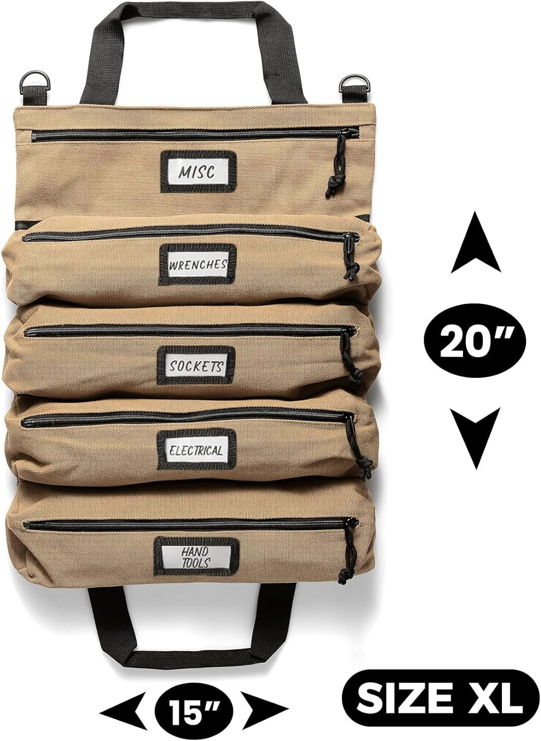 Voyager Durable Canvas Tool Roll Bag – 5-Pocket with YKK Zippers, Khaki