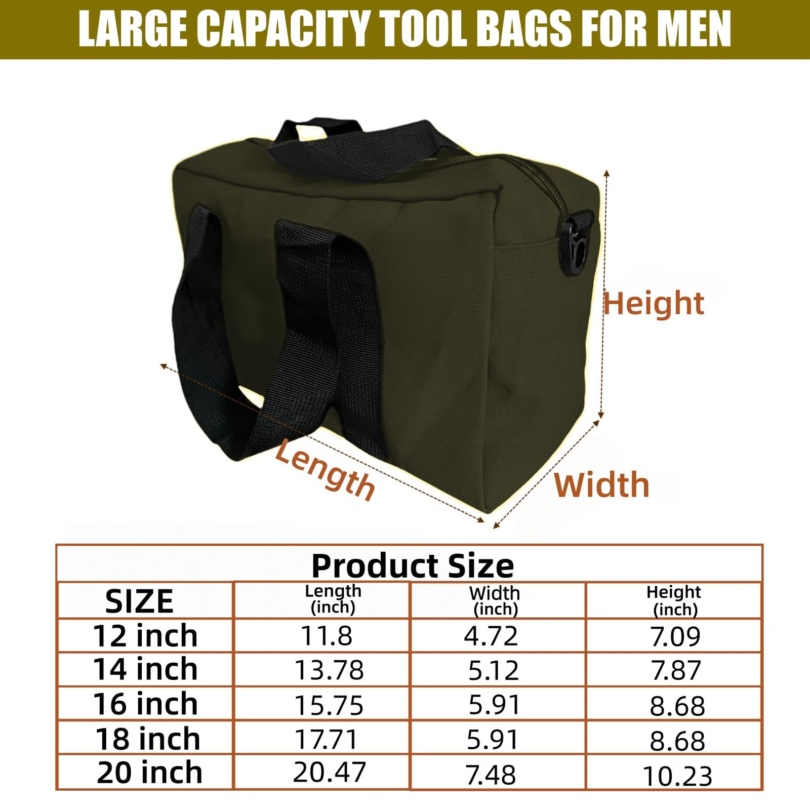 BLIRITEL 20 Inch Army Green Wide Mouth Tool Bag