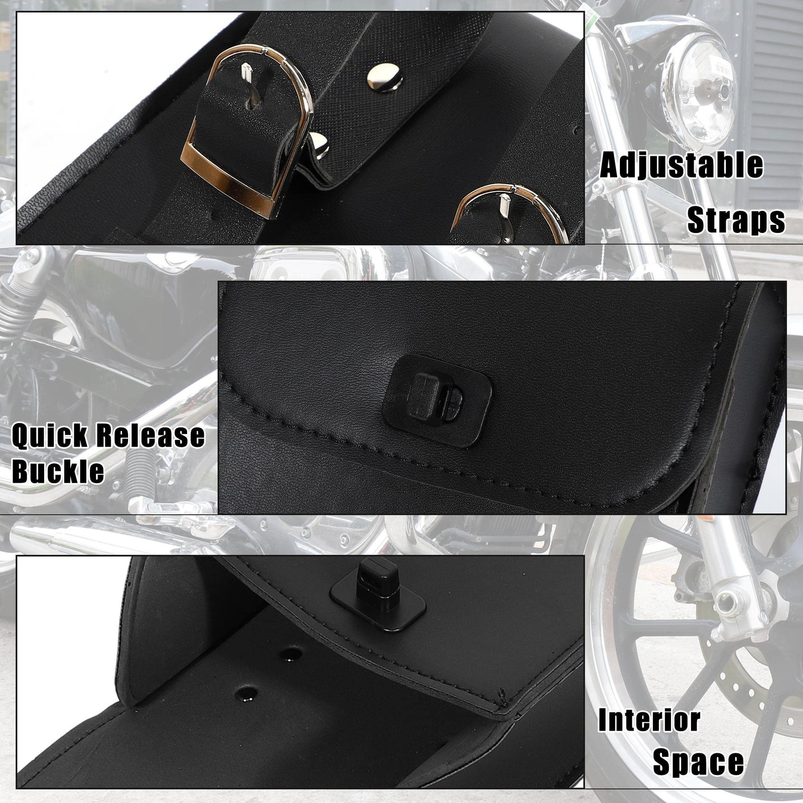 Motorcycle Tool Bag Handlebar Luggage Faux Leather Black 6.30×3.54×7.28 Inch