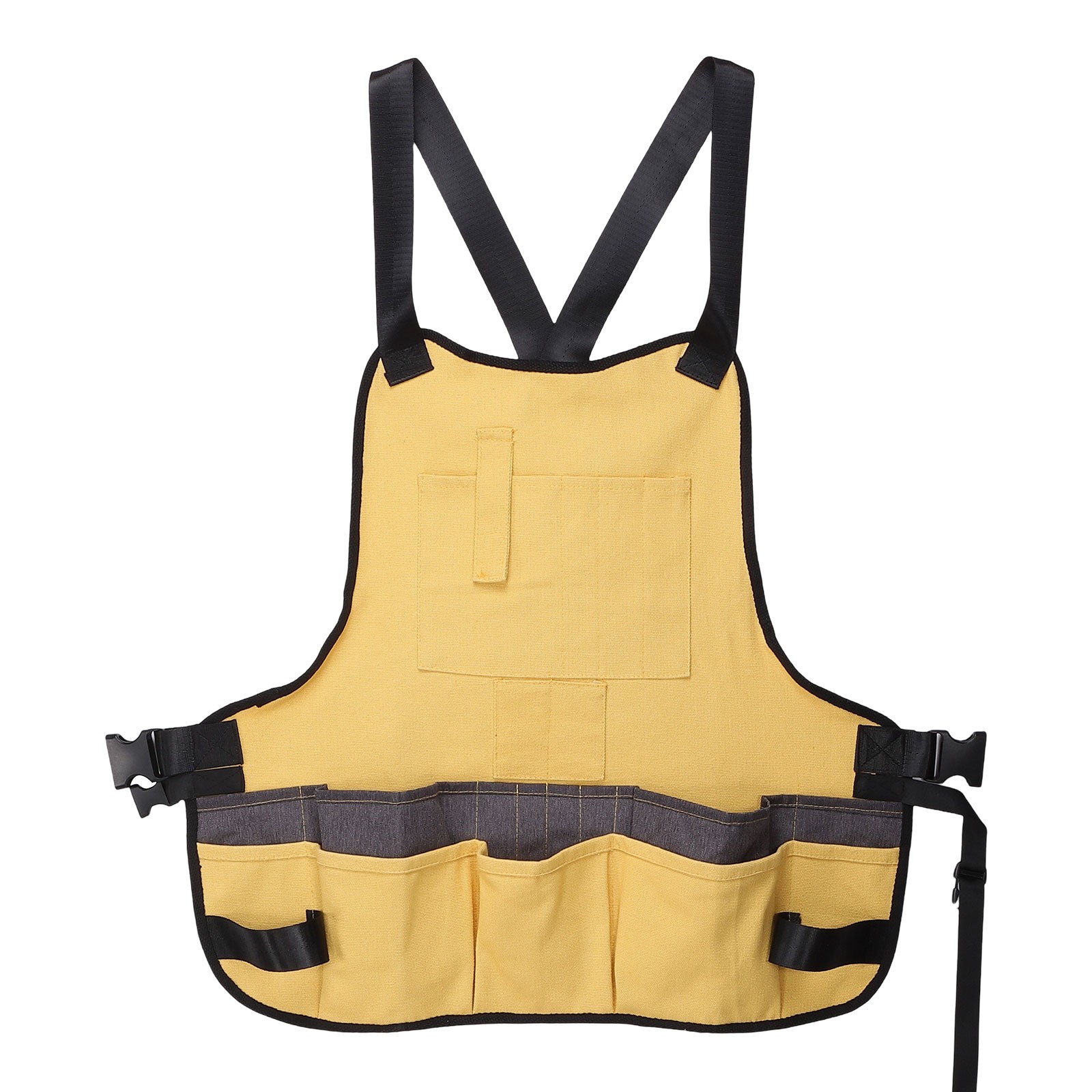 Canvas Work Tool Apron Adjustable Workshop Bib Aprons with 21 Pockets, Yellow
