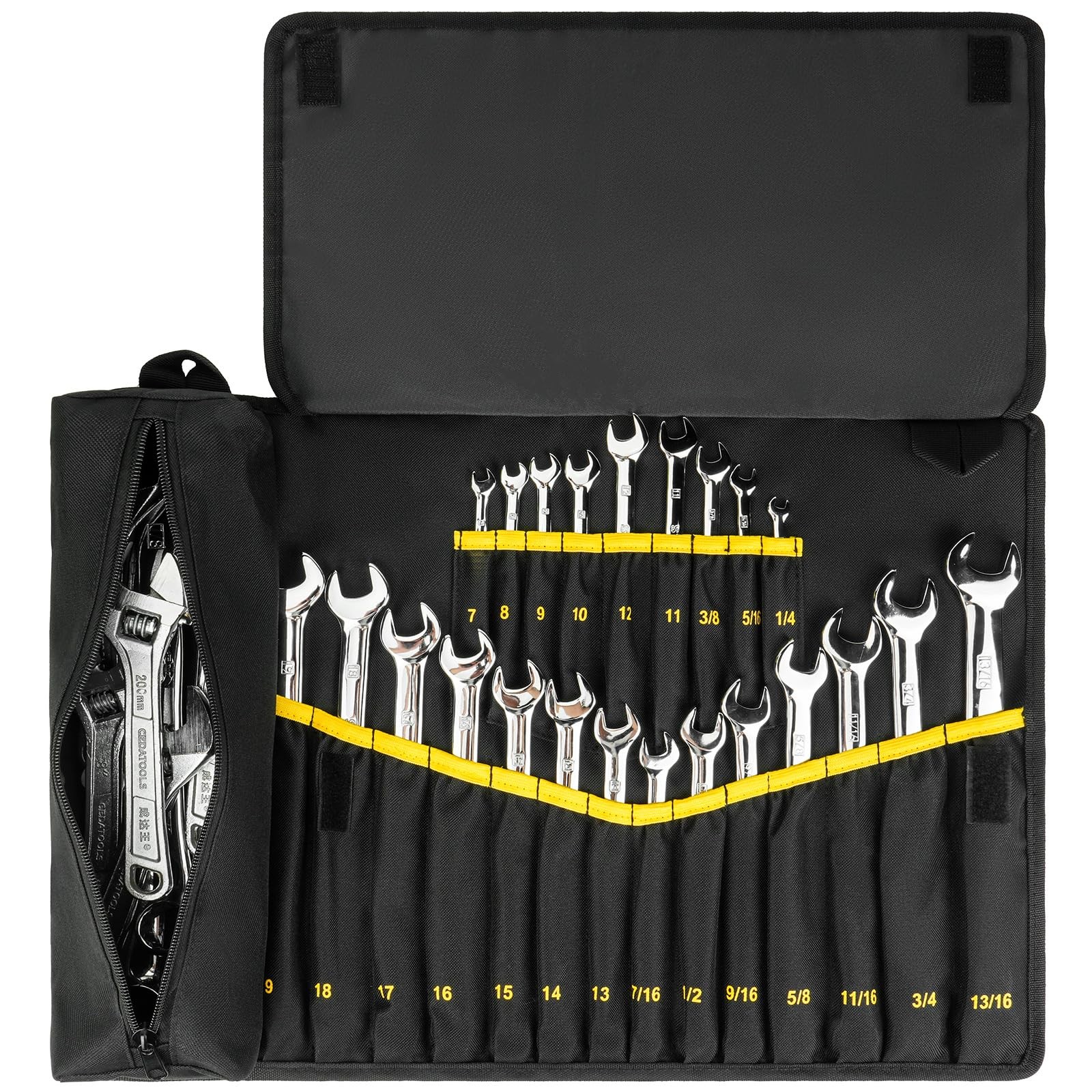 23+1 Pockets Wrench Roll Organizer,Wrench Up Pouch,Heavy Duty Tool Black