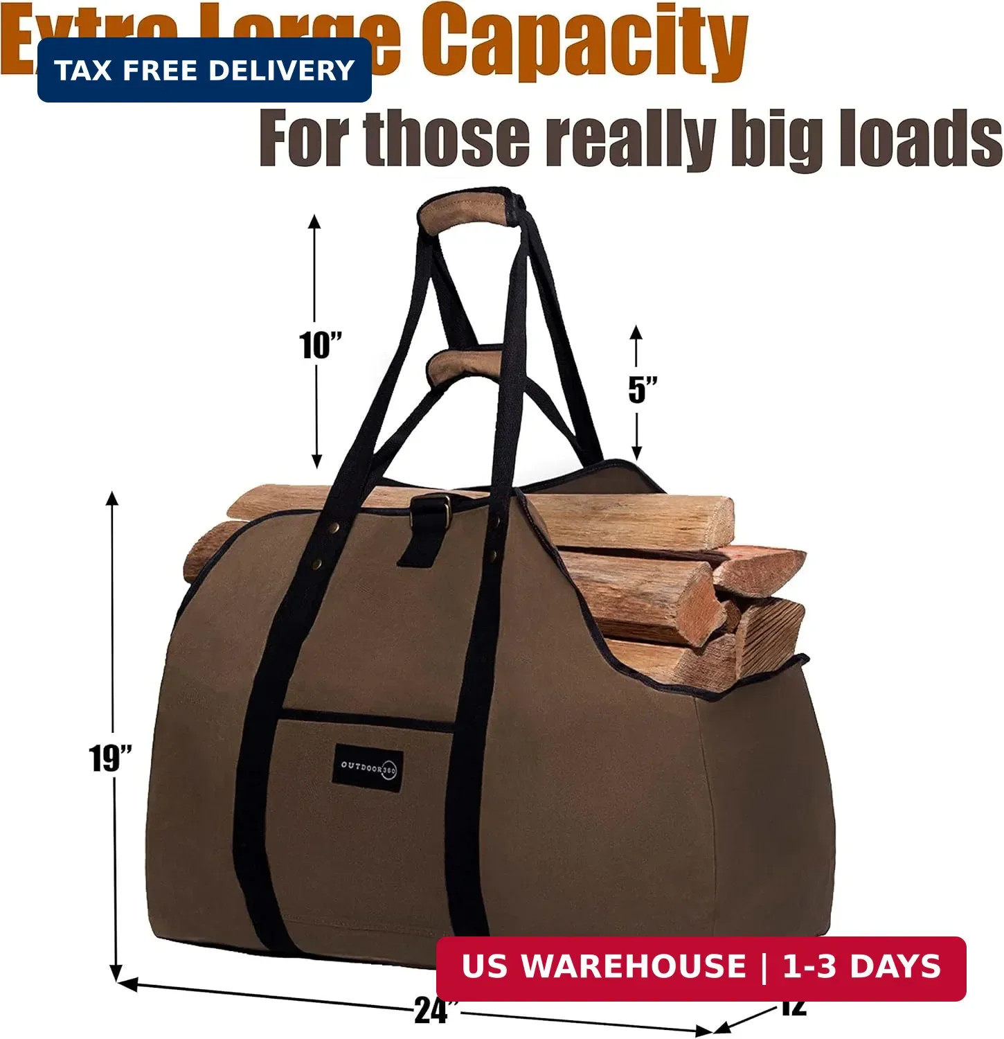 Firewood Bag Carrier – Extra Large Wood Bag for Firewood-Water Resistant Carryin