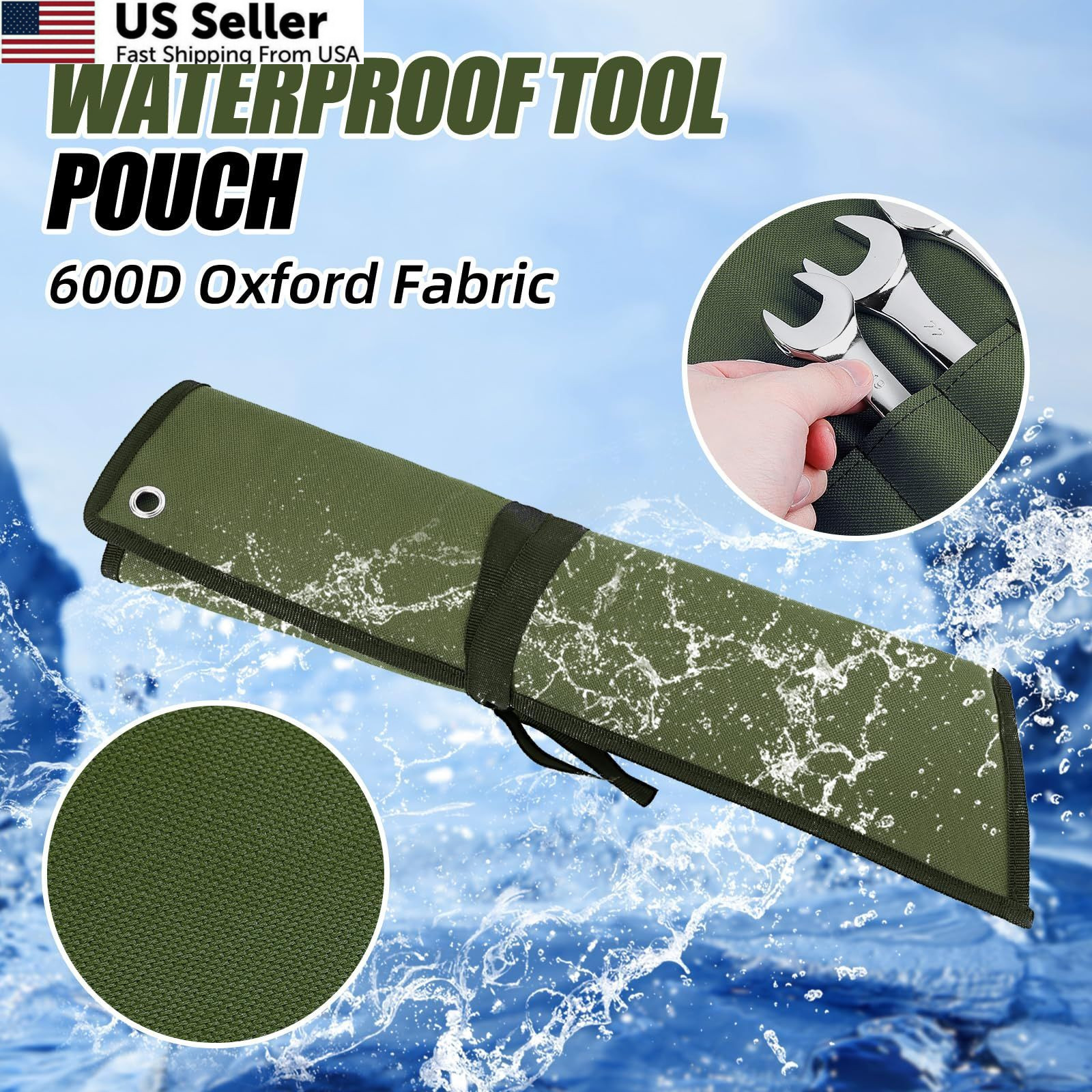 ROCKCOON Wrench Roll Organizer 16 Pockets, Pouch Up with Green