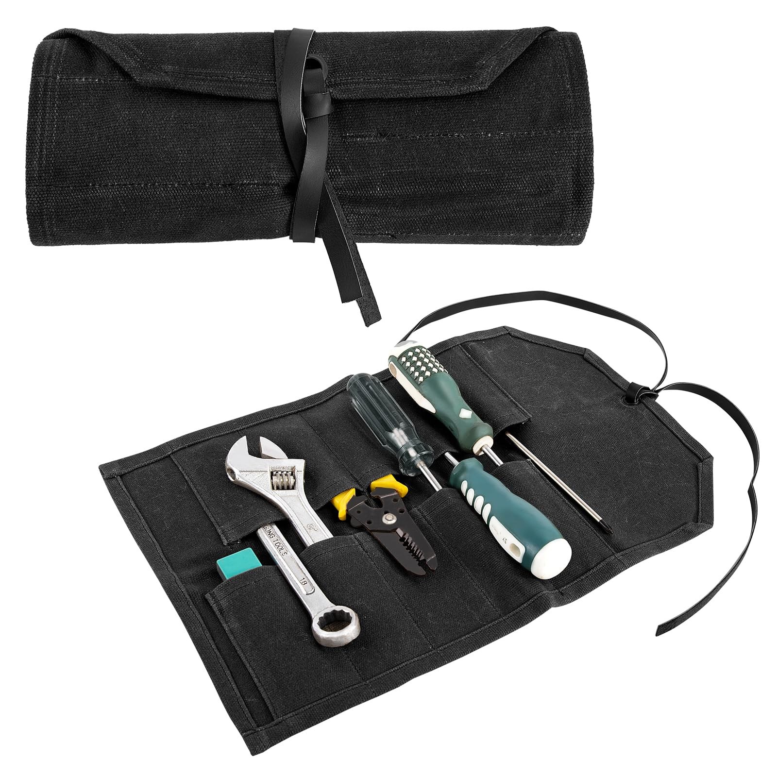Tool Roll,10Slots Tool Roll up Pouch,Heavy Duty Waxed Canvas Tool Roll Bag,Chise