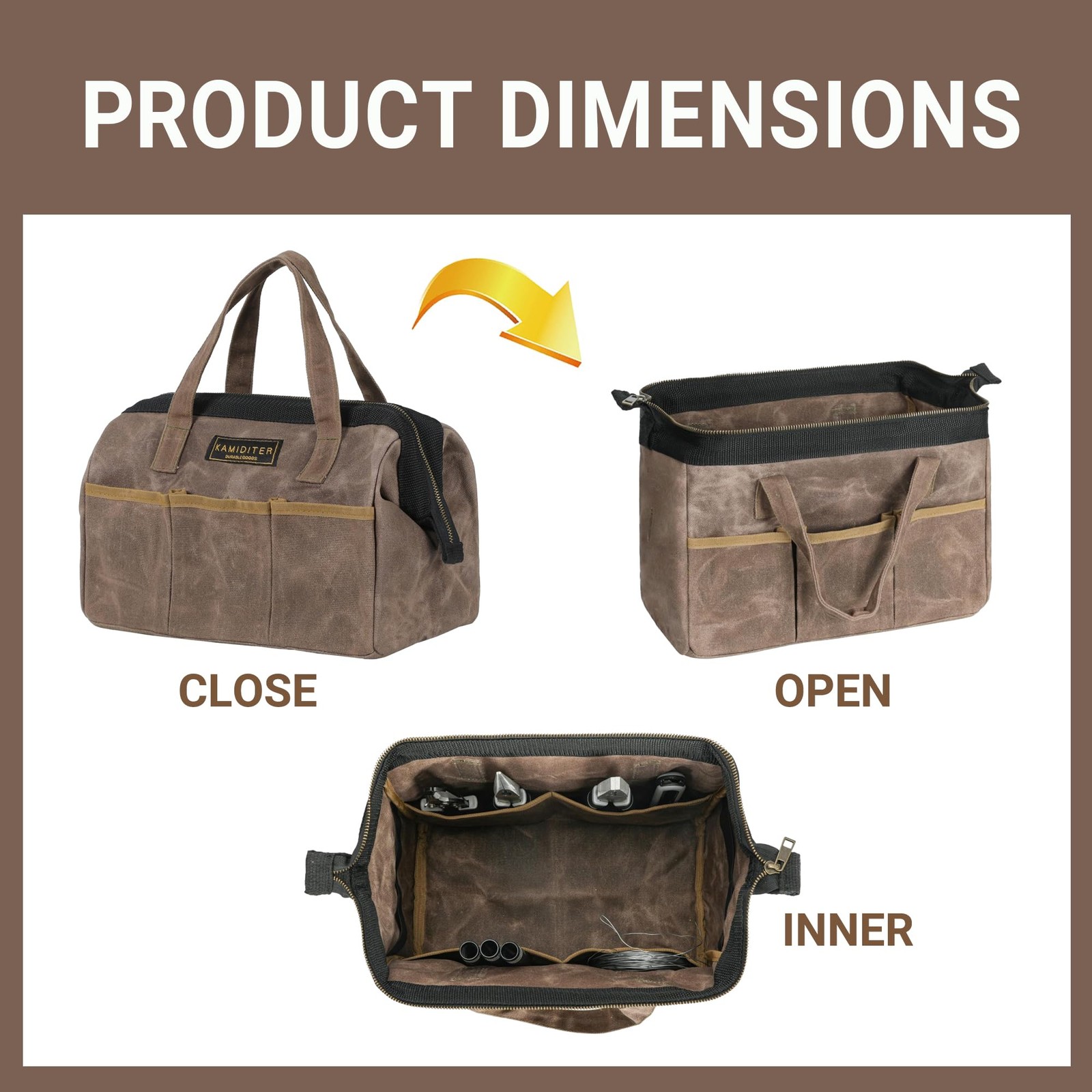 Tool Bag, 13inch Heavy Duty 16oz Waxed Canvas Wide Mouth WaterResistant Tool …
