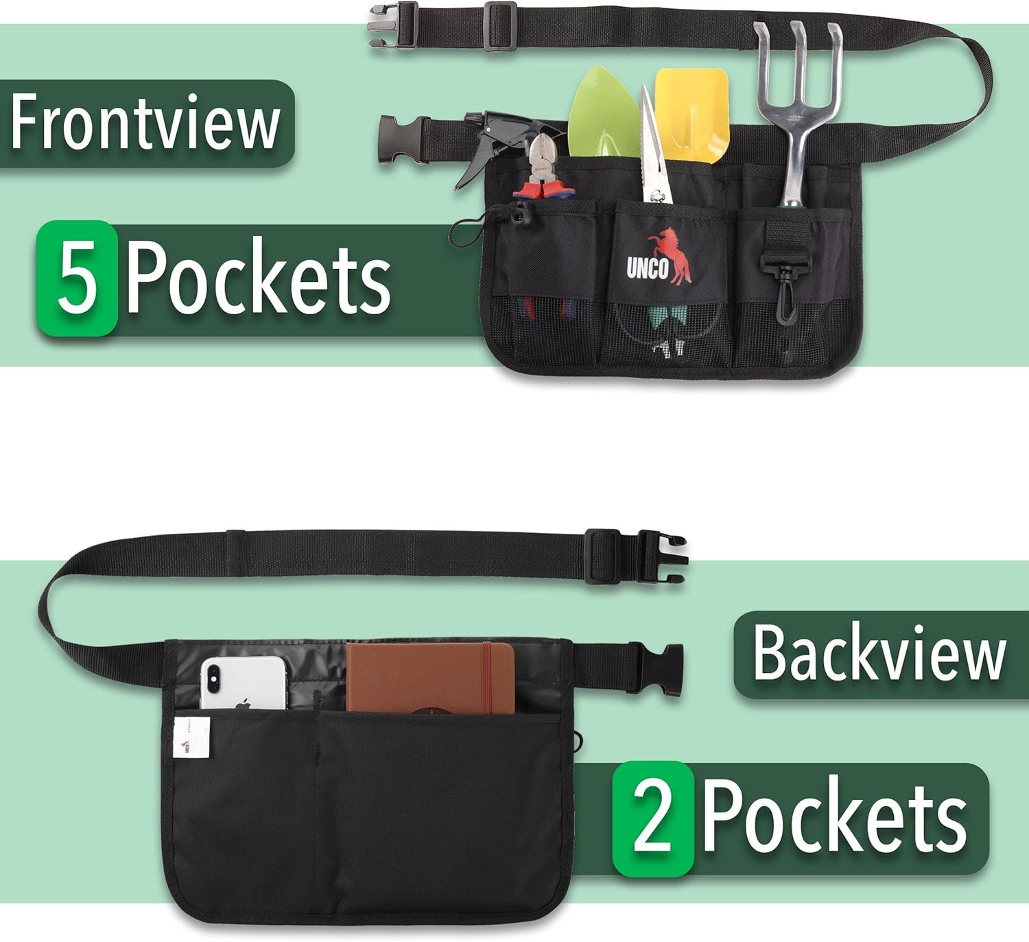UNCO- Gardening Belt, Garden Tool Belts for Men, Waist Apron with Pockets, Const