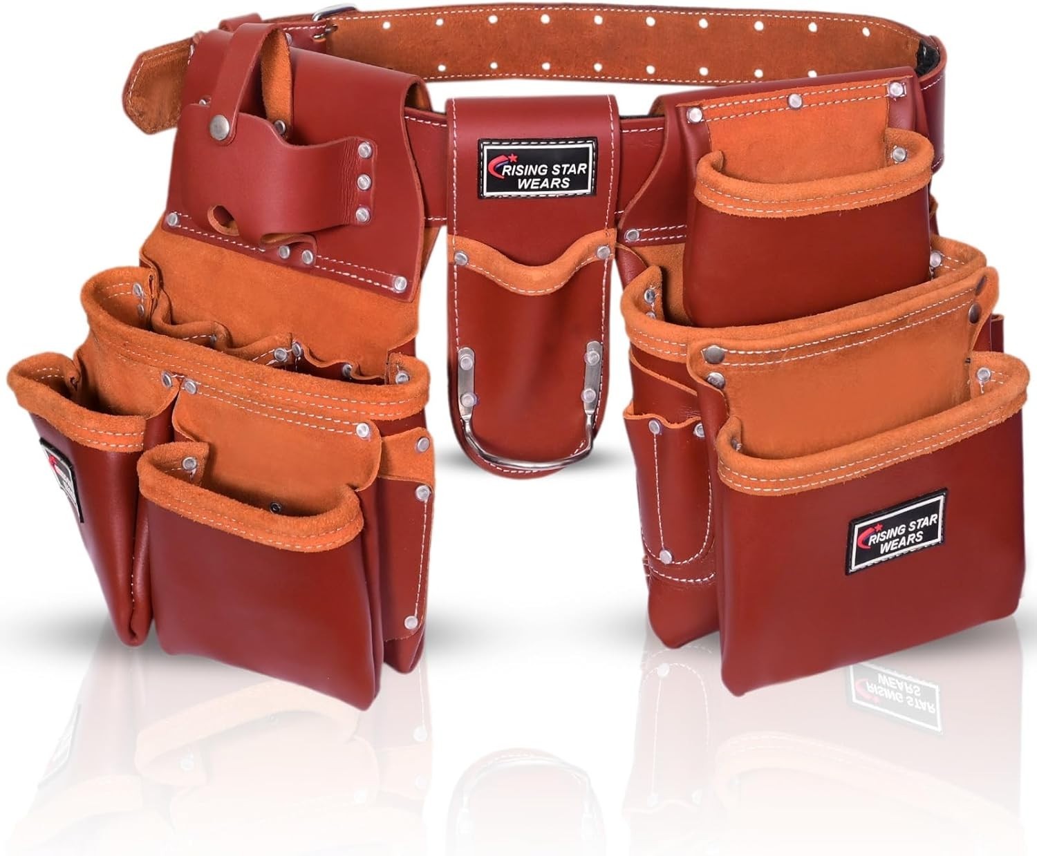 MAROON 100% Leather Tool Pouch with Belt Perfect for Electricians, Crafts, Frame
