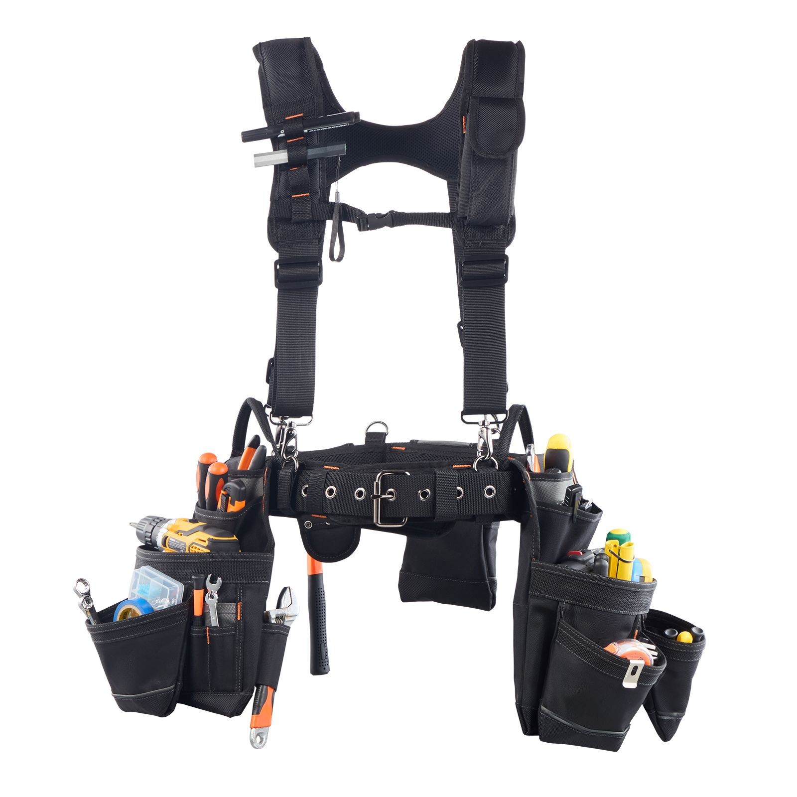 Heavy-Duty 600D Polyester Tool Belt, 19 Pockets & Padded Waist