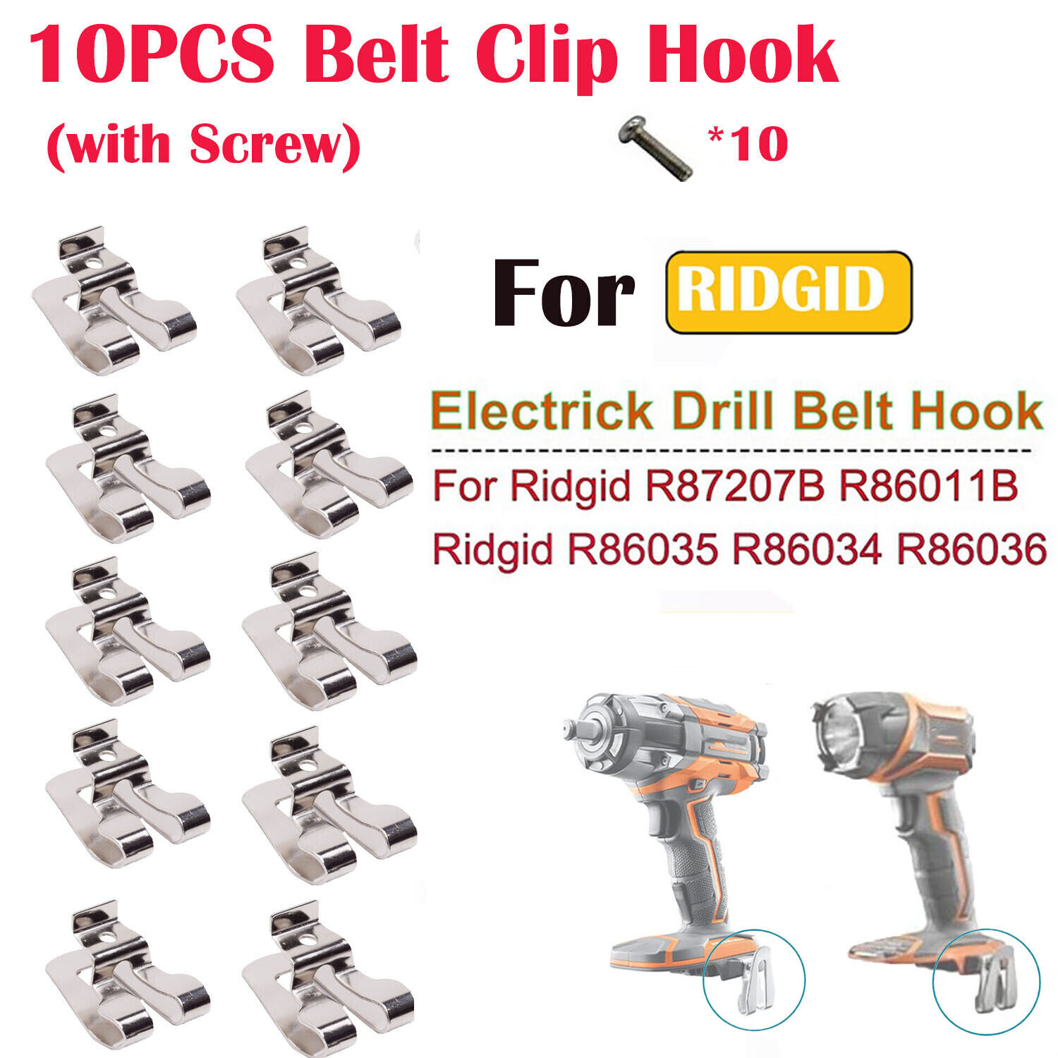 10PCS Belt Clip Hooks w/Screw for Dewalt 20V&Ridgid 18V Drill Impact Driver Tool
