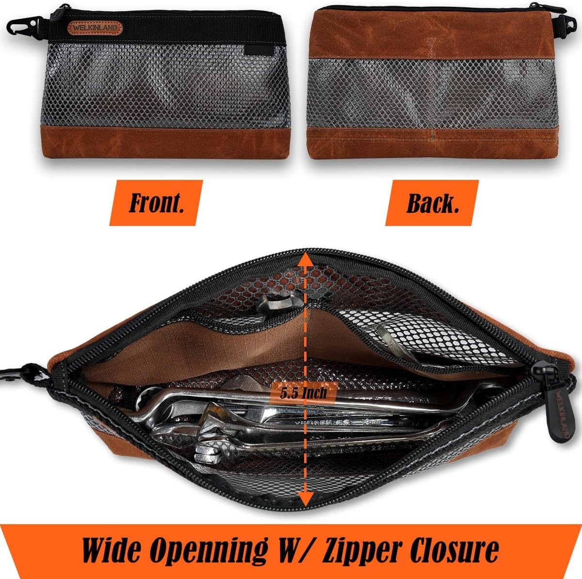 WELKINLAND 4 Pack 12″ Waxed Canvas Tool Pouches Zipper