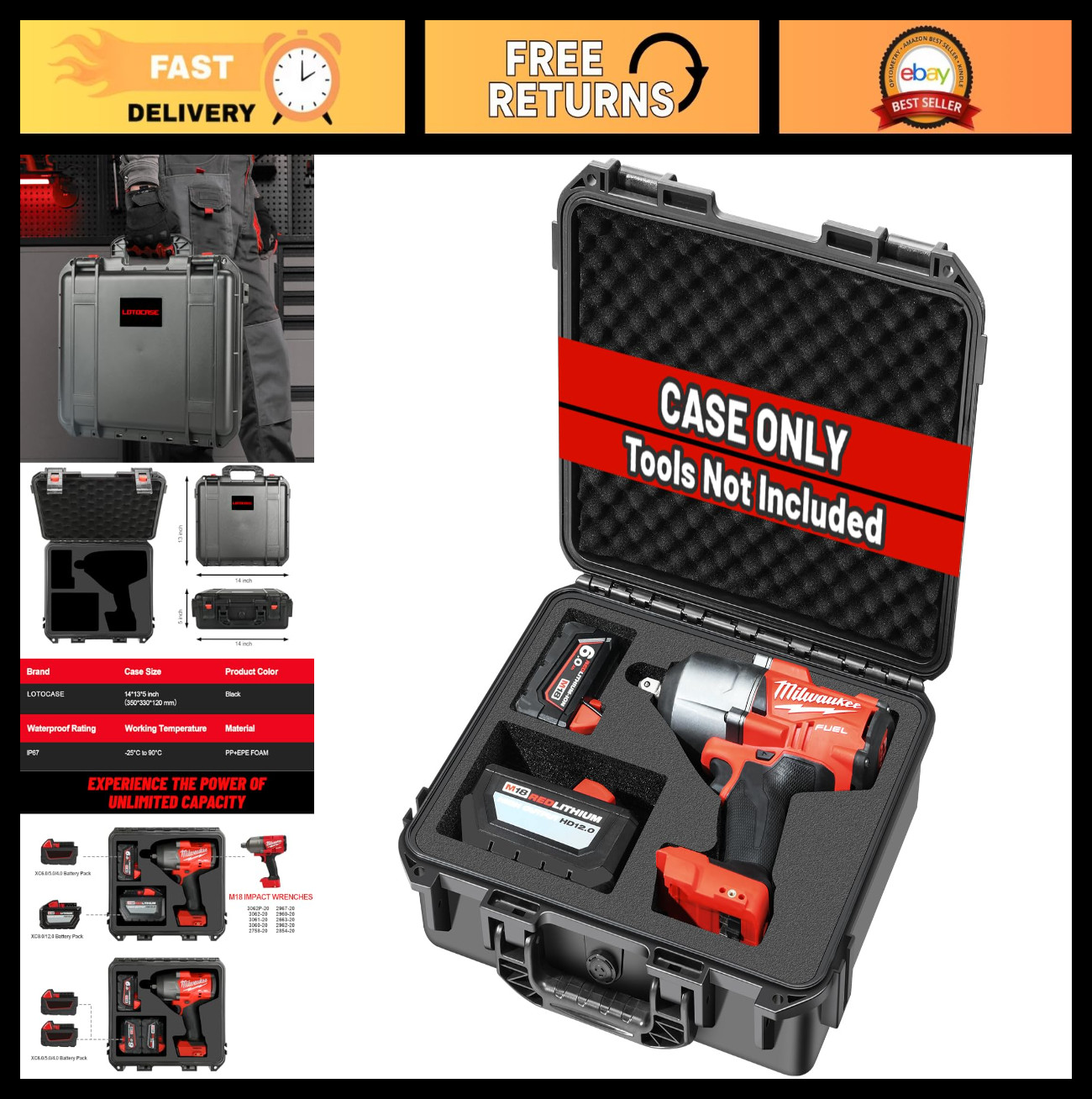 Waterproof Hard Case for M18 Impact & Torque Wrench – Tool Box for 18V/20V Kits