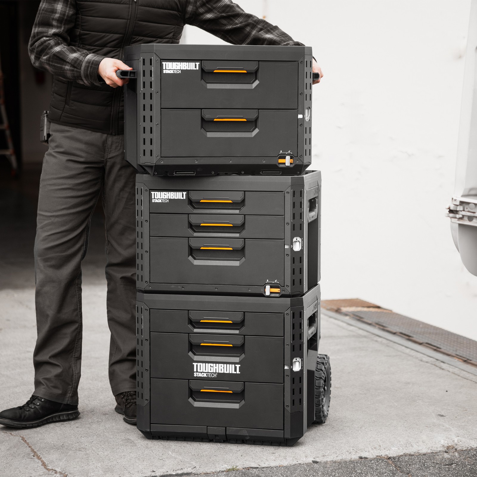 ToughBuilt StackTech 2-Drawer Locking Box, Plastic Storage Tool & Gear Organizer