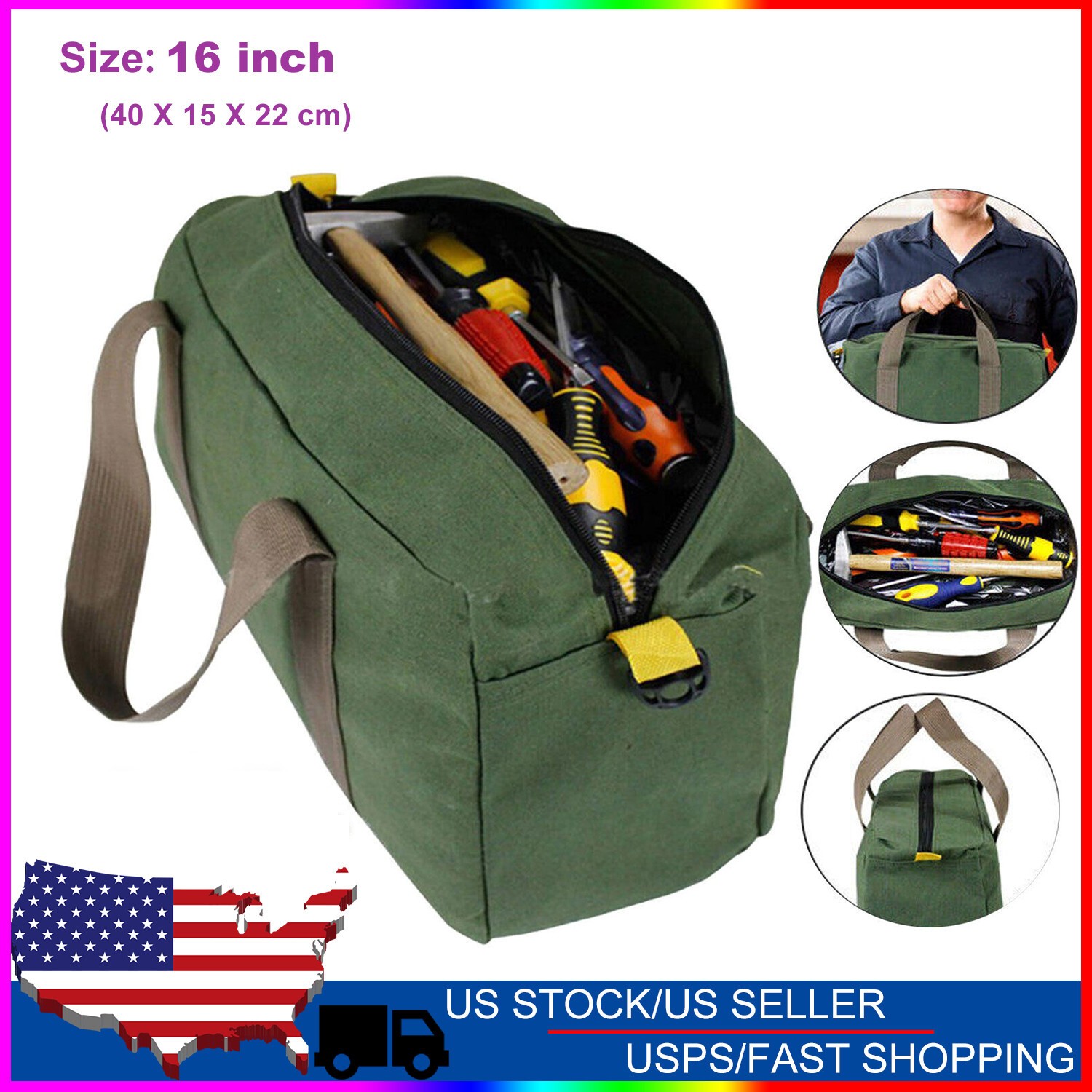 Canvas Tool Bag Heavy Duty Carry Tote Storage Work Utility Mechanics Waterproof