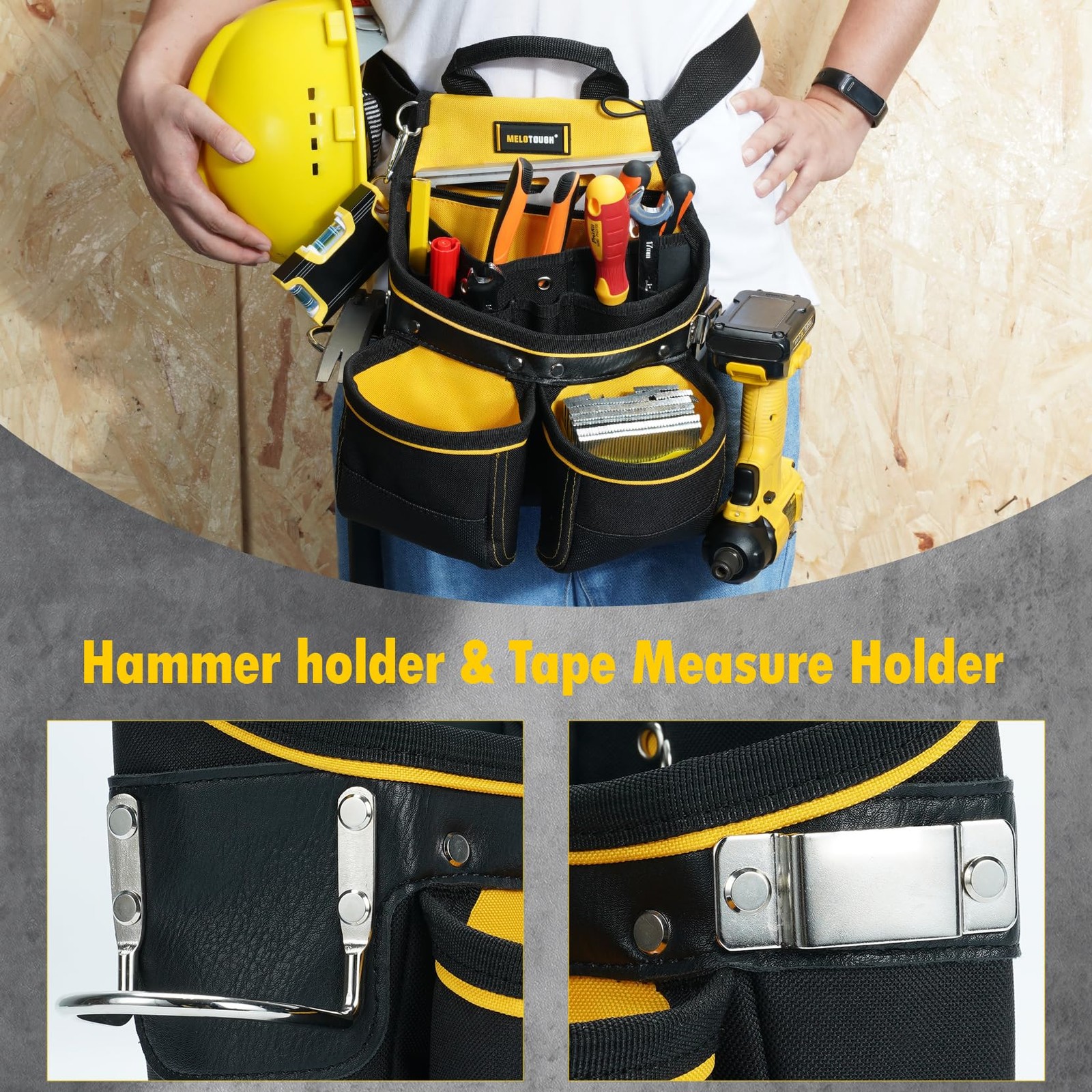 Carpenter Tool Pouch 10 Pockets Electrician Framer Belt Bag Hammer Holder