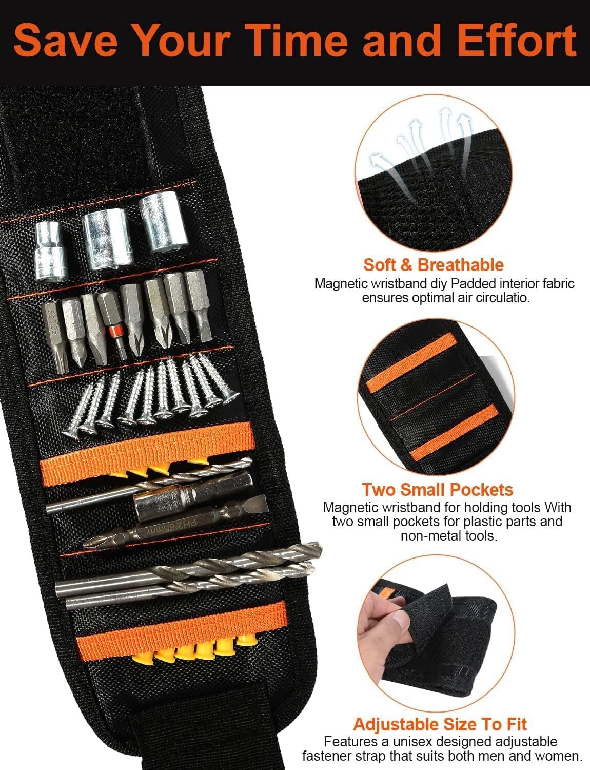 Magnetic Wristband with 15 Magnets,Tool Belt for Holding Screws,Nails,Drill Bits