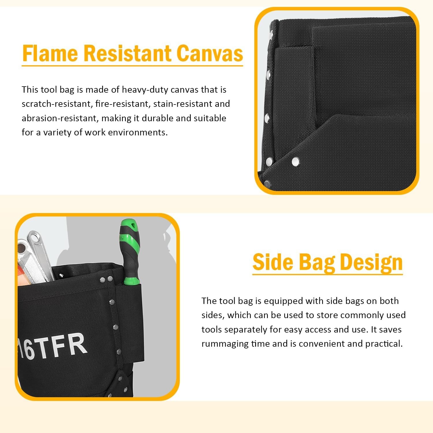 5416 Tools Bag Flame Resistant Canvas Bolt Bag with Double Reinforced Bottom