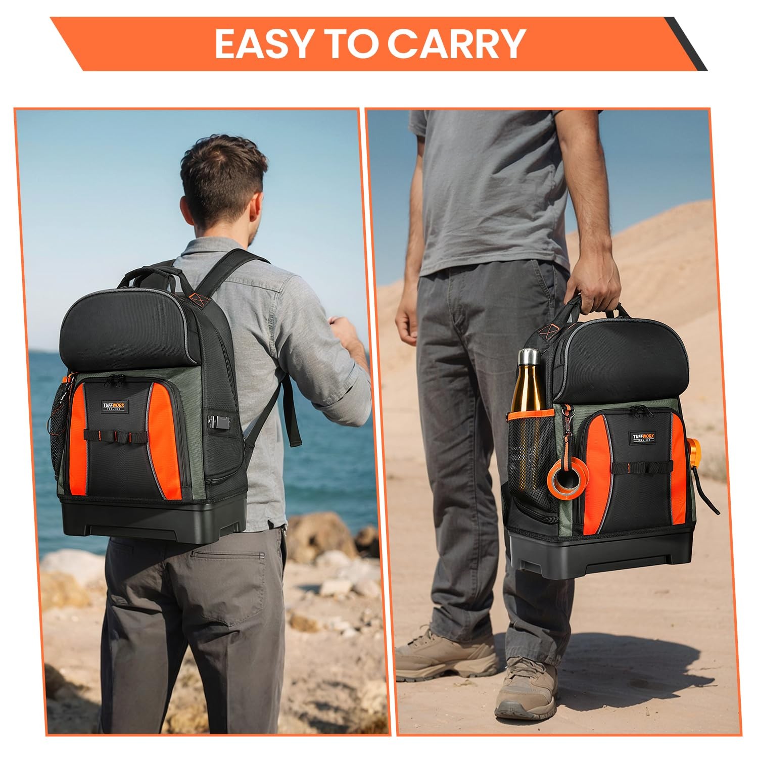 Tool bag Heavy Duty Storage Bag, Multiple Compartments, Black and Orange