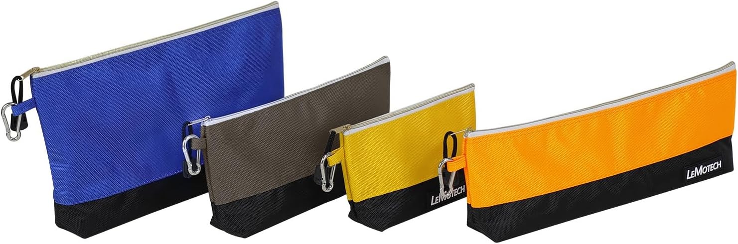 LeMotech Zipper Tool Bag, Stand-Up Pouch with Blue;Orange;Grey;Yellow