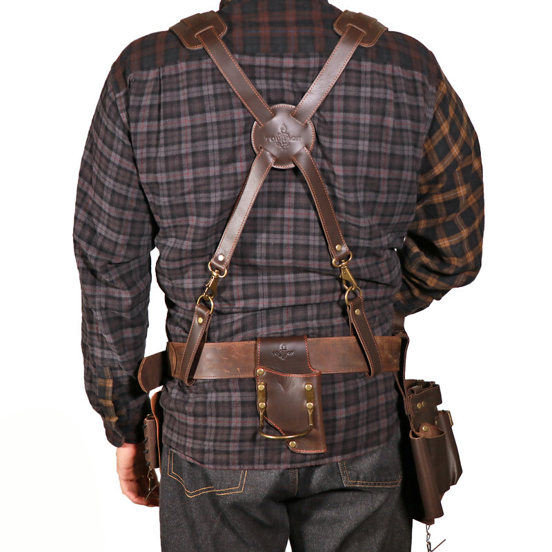 TOURBON Leather Tool Belt Harness Suspender Carpenter Contractor Tools Carry