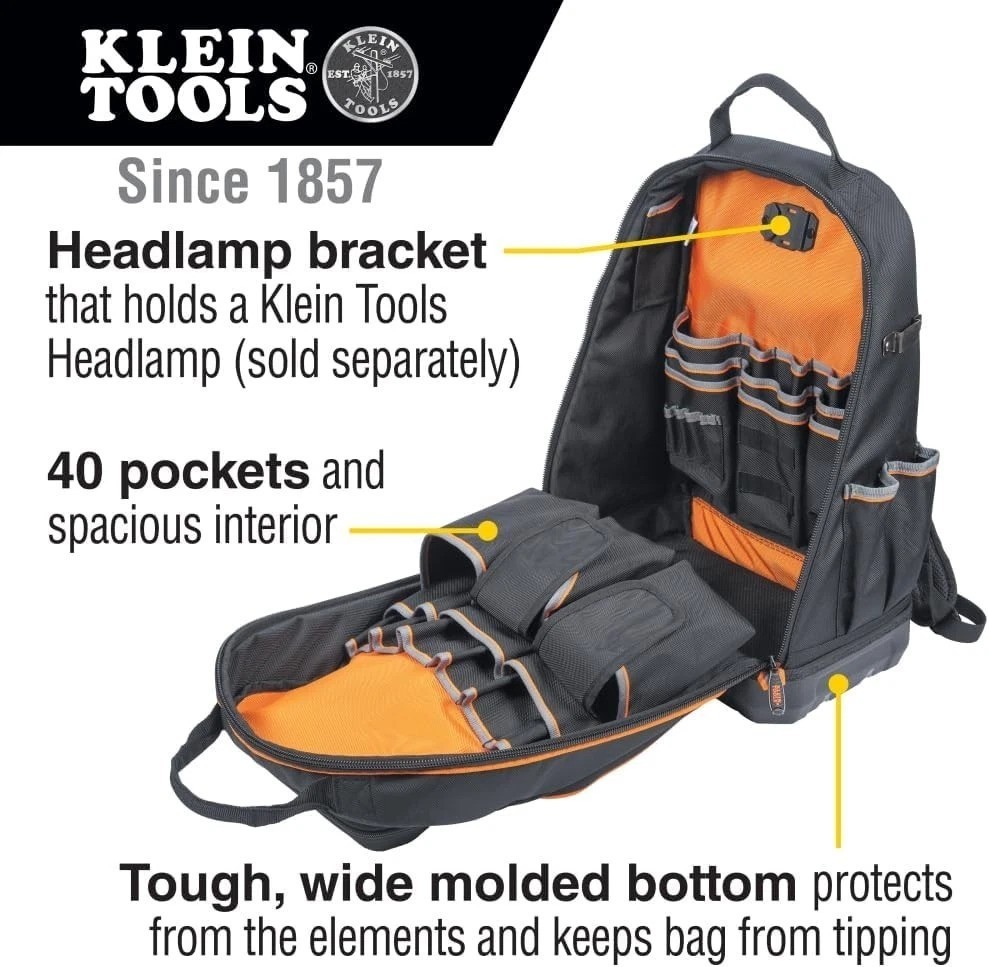 XL Tradesman Pro Tool Backpack, 40 Pockets, Molded Bottom, Jobsite Ready, USB-C
