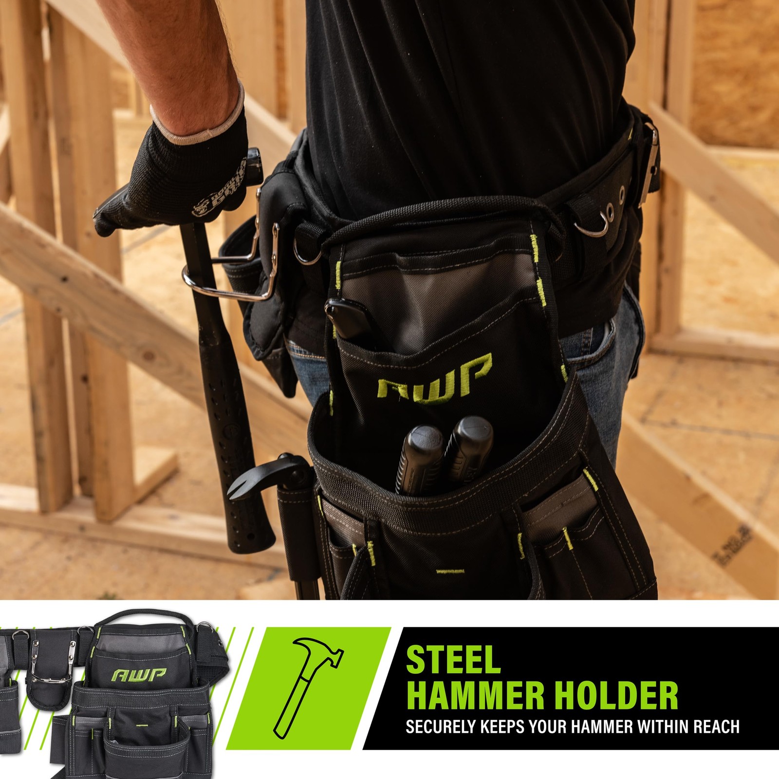 AWP General Construction Carpenter Tool Rig | Padded Adjustable Tool Belt | | Up