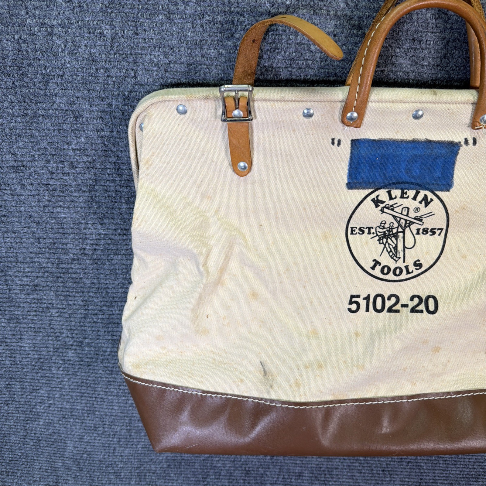 Vintage Klein Tools Bag 5102-20 Heavy Canvas Leather Lineman Storage Tote USA