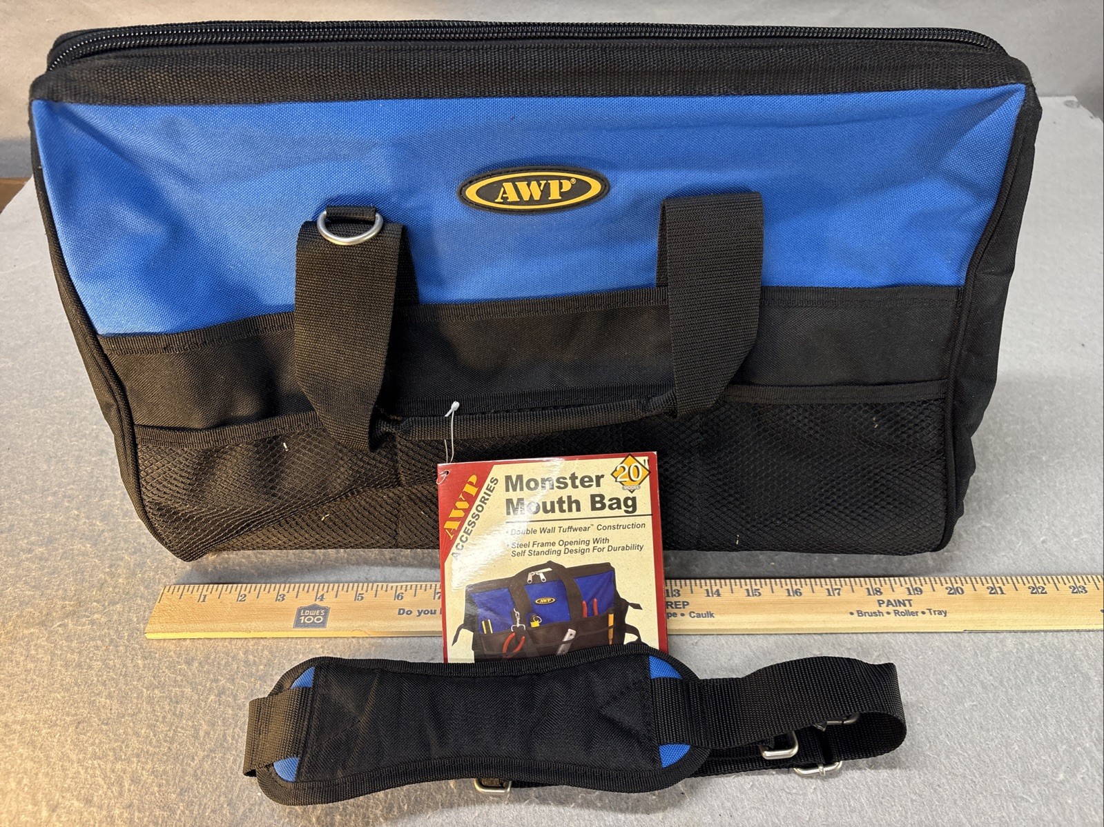 AWP Tool 20” Premium Tool Bag, Black & Blue NEW Contractors Tool Bag