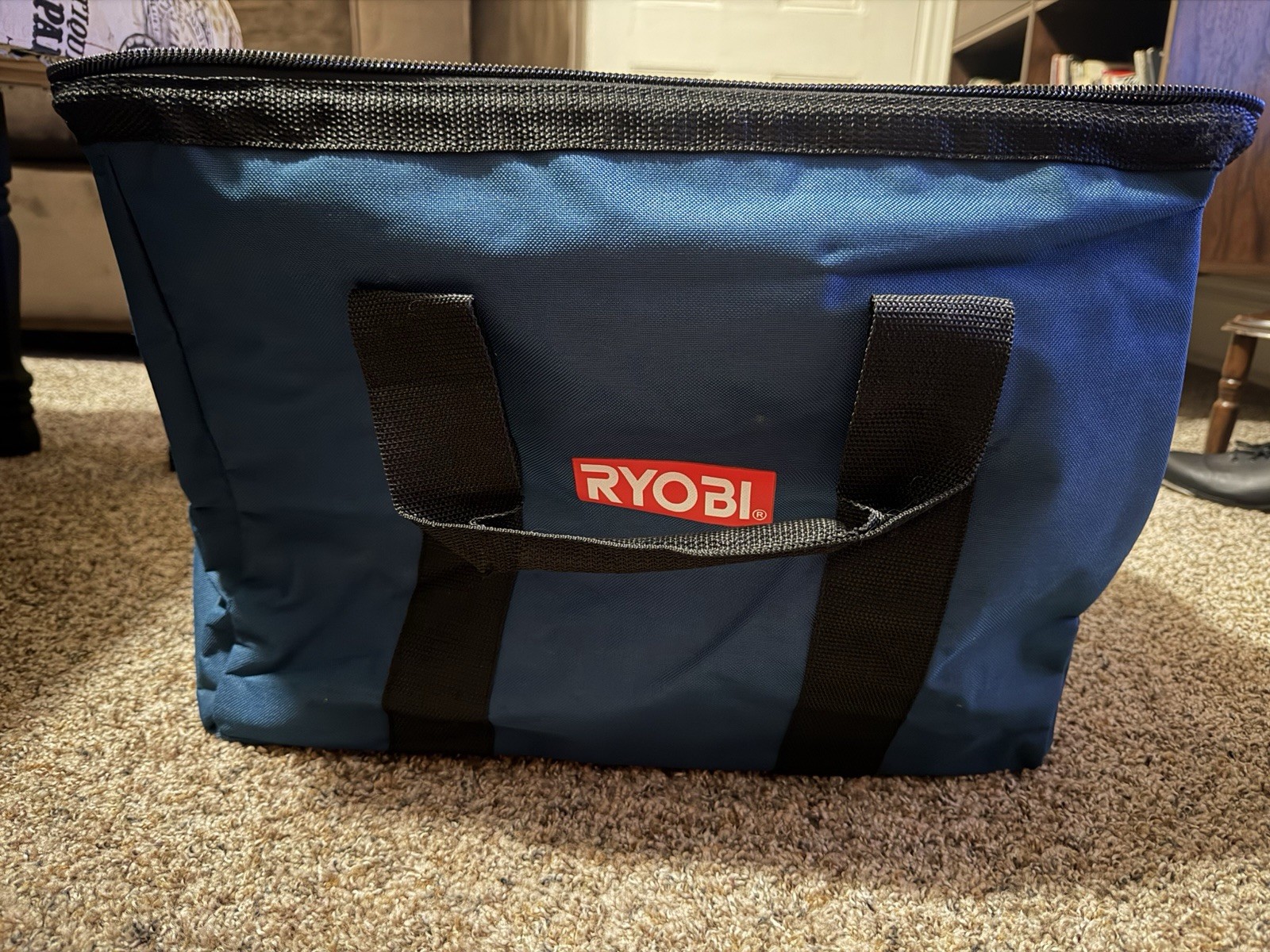 Ryobi Blue Black Zippered Tool Storage Bag Carry Case Utility Tote Organizer