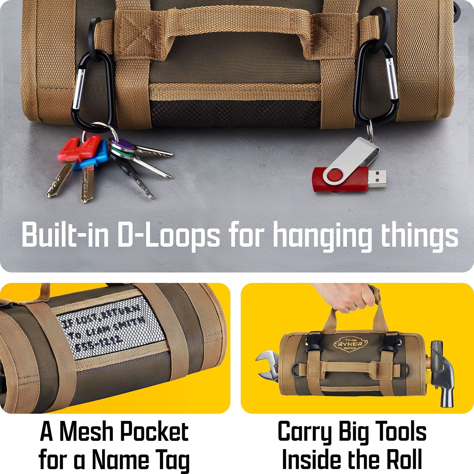 The Ryker Bag Tool Organizer Bag Tool Roll Up Bag w/Detachable Pockets. Gifts…