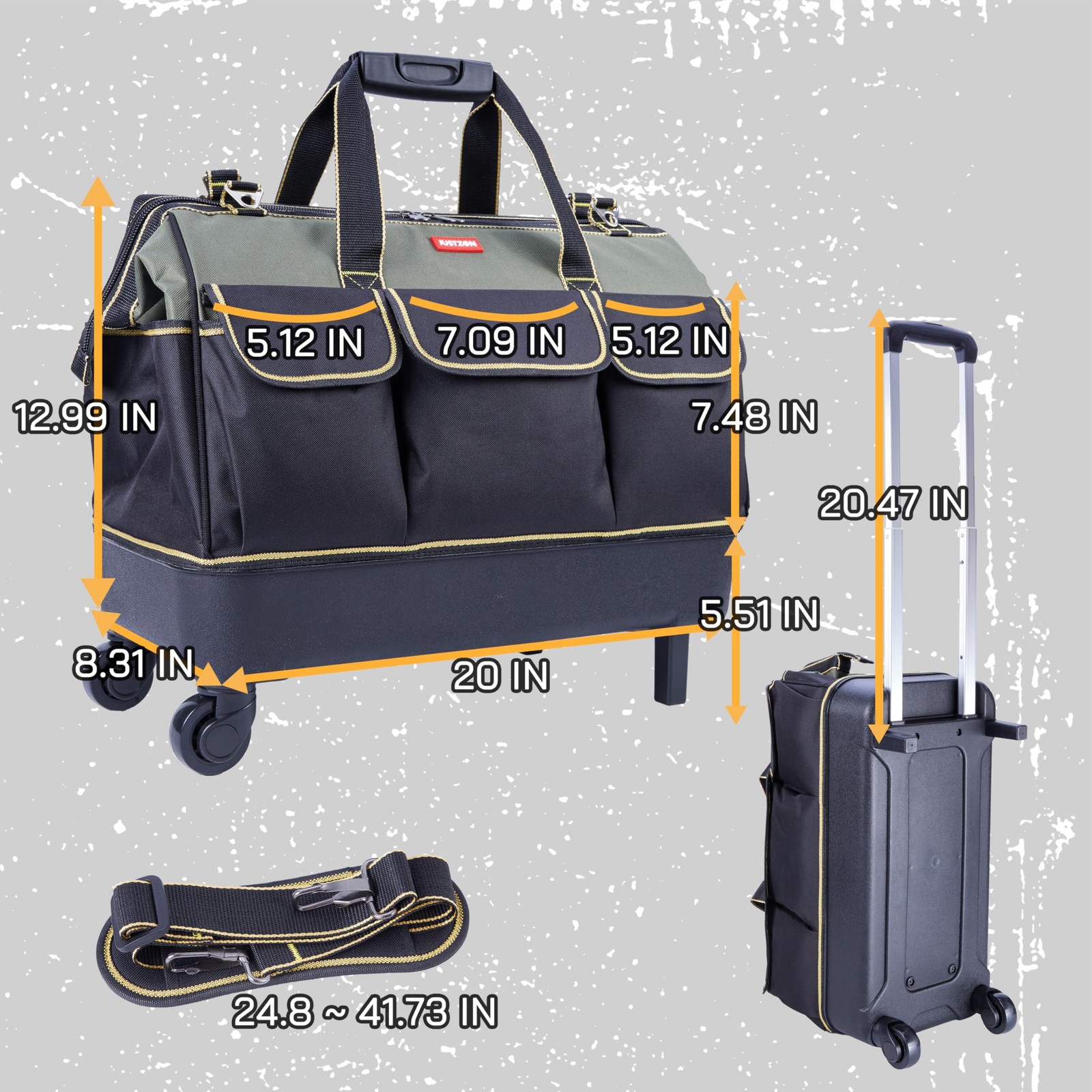 Justzon rolling tool bag with wheels for Electrician HVAC Tool Bag Organizer …