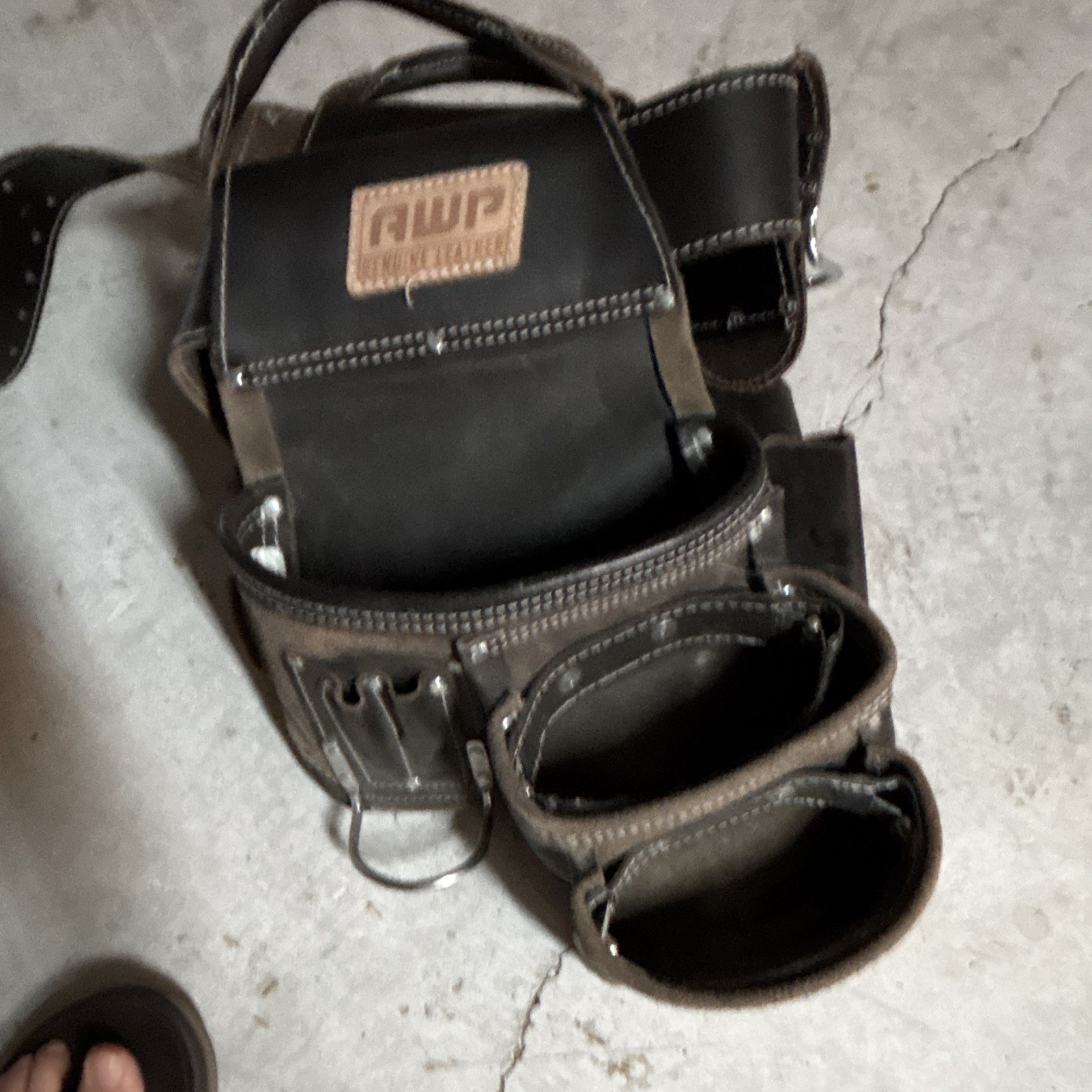 AWP Extreme Leather Tool Belt Pouch, Black Leather, Multiple Pockets & Loops