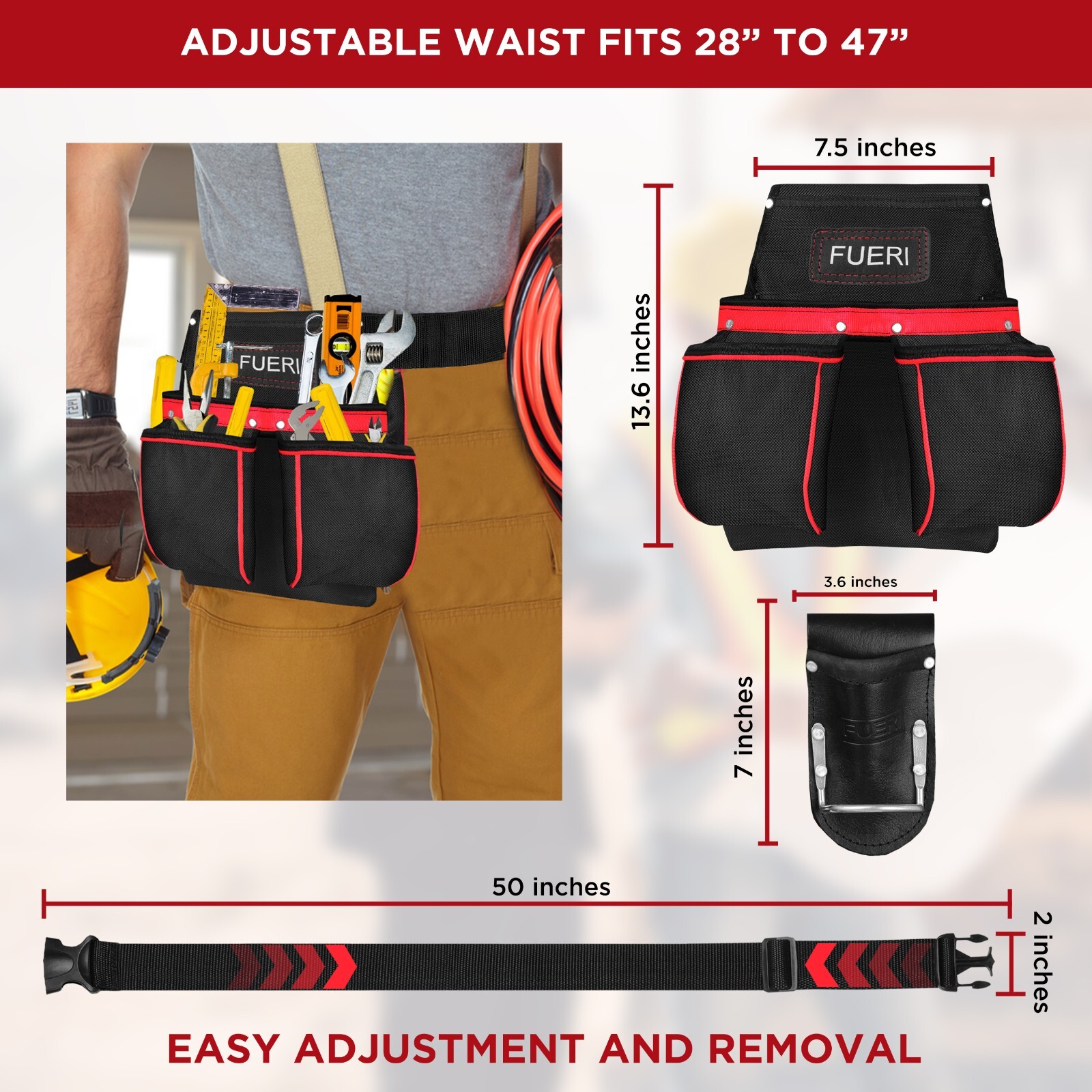 Tool Belt for Carpenters 11 Pocket Heavy Duty Adjustable Tool Pouch bag framers