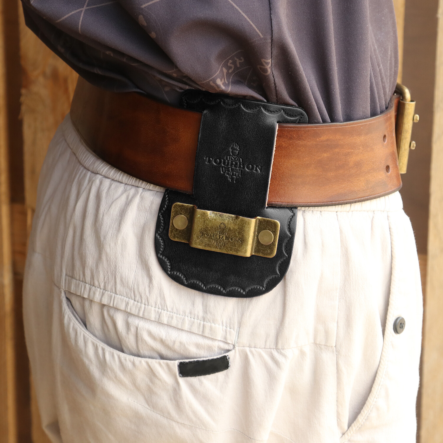 TOURBON Black Leather Tape Measure Clip Holster Framer Tool Holder Fit 2″ Belt