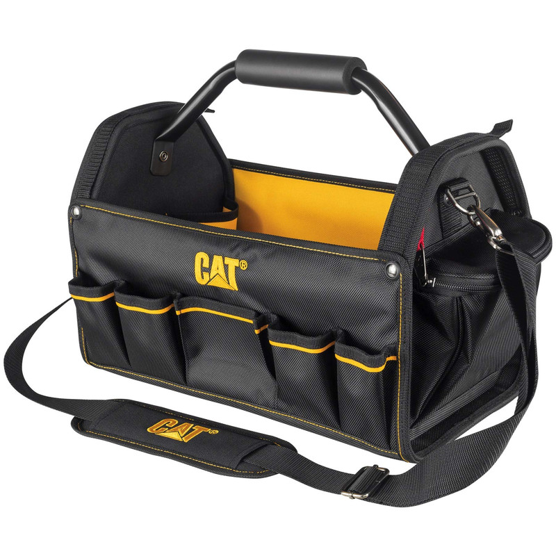 Cat 17-Inch Pro Tool Tote Open Top Tool Bag 15 Pockets For Tool Storage And