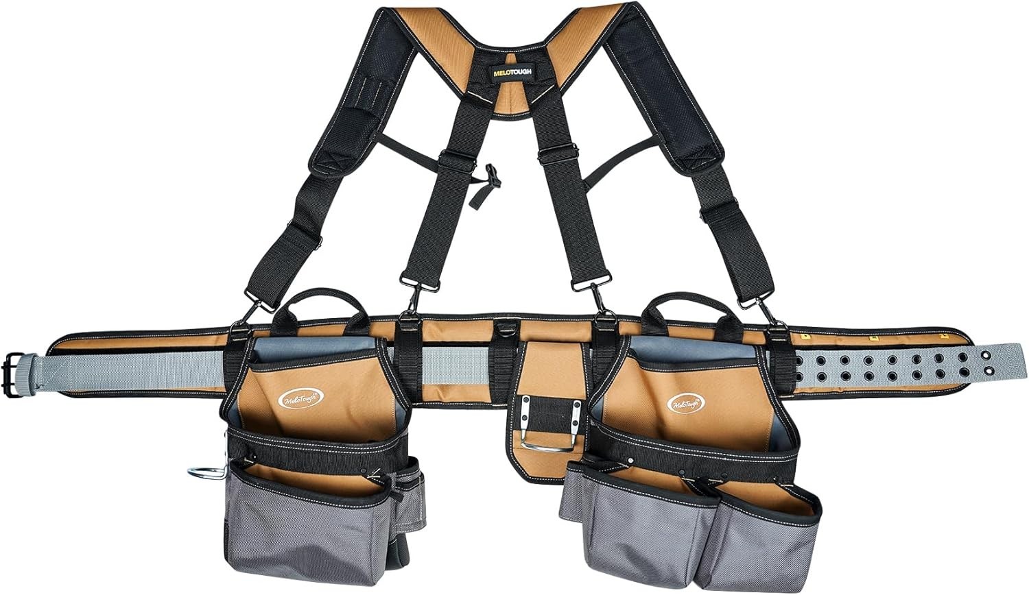 28-Pocket Heavy-Duty Tool Belt & Padded Suspenders for Professionals – Khaki