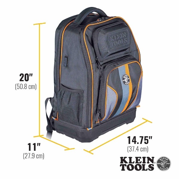 Klein Tools 62805Bptech Tool Backpack, Black/Orange, 1680D Ballistic Weave