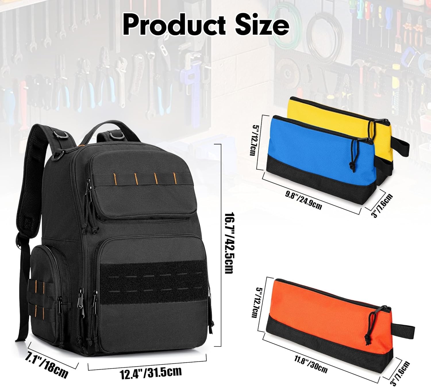 Tool Bag Backpack with 3 Tool Zipper Pouch, Tool Organizer Bag for Men